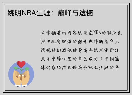 姚明NBA生涯：巅峰与遗憾